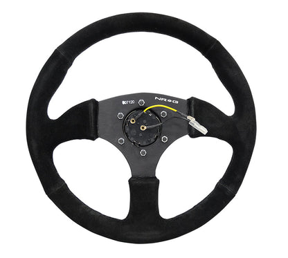 NRG - VOLANTE REFORÇADO - 350MM SPORT SUEDE RACING (2.5" DEEP) COMFORT GRIP, 5MM MATTE BLACK SPOKE