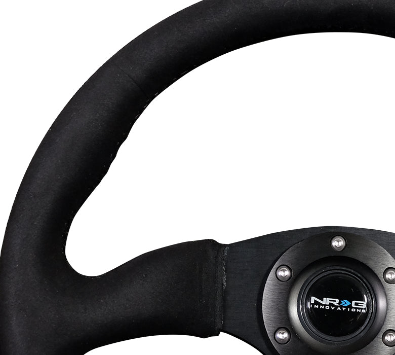 NRG - REINFORCED STEERING WHEEL- 350MM SPORT SUEDE RACING (2.5" DEEP) COMFORT GRIP, 5MM MATTE BLACK SPOKE