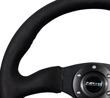 NRG - REINFORCED STEERING WHEEL- 350MM SPORT SUEDE RACING (2.5" DEEP) COMFORT GRIP, 5MM MATTE BLACK SPOKE