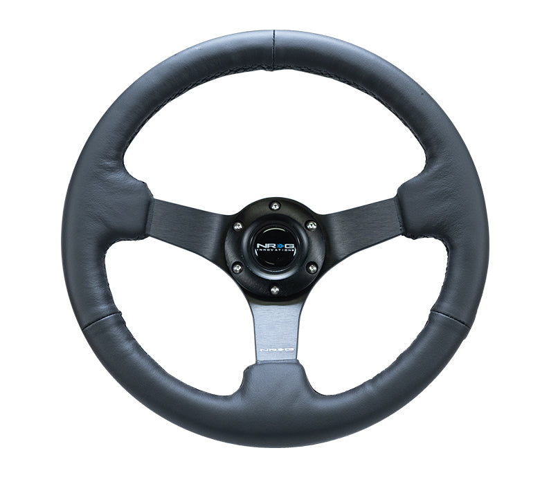 NRG - VOLANTE REFORÇADO - 330MM SPORT COURO RACING MATTE BLACK SPOKE W/ CRISS CROSS STITCH