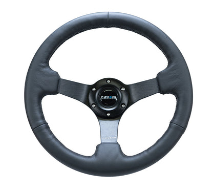 NRG - VOLANTE REFORÇADO - 330MM SPORT COURO RACING MATTE BLACK SPOKE W/ CRISS CROSS STITCH