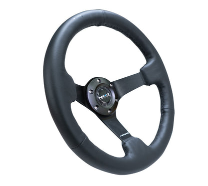 NRG - VOLANTE REFORÇADO - 330MM SPORT COURO RACING MATTE BLACK SPOKE W/ CRISS CROSS STITCH