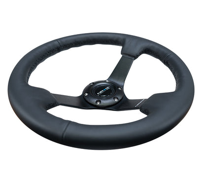 NRG - VOLANTE REFORÇADO - 330MM SPORT COURO RACING MATTE BLACK SPOKE W/ CRISS CROSS STITCH