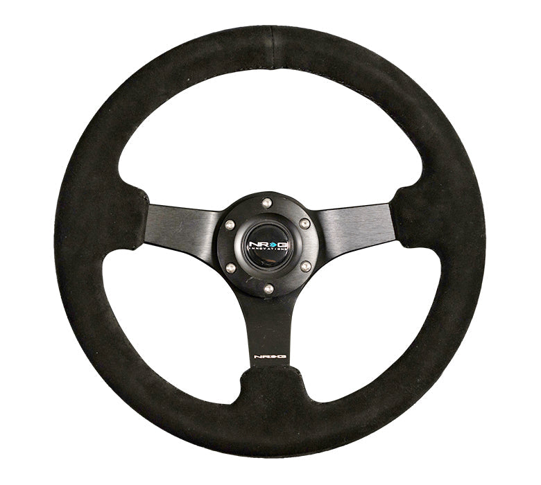 NRG - VOLANTE REFORÇADO - 330MM SPORT COURO RACING MATTE BLACK SPOKE W/ CRISS CROSS STITCH