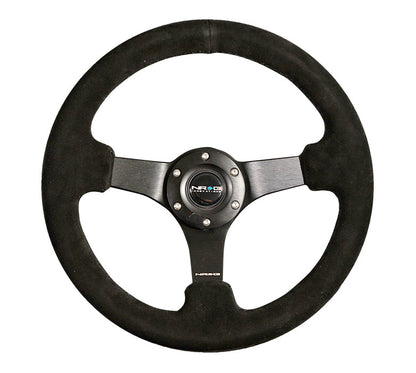 NRG - VOLANTE REFORÇADO - 330MM SPORT COURO RACING MATTE BLACK SPOKE W/ CRISS CROSS STITCH