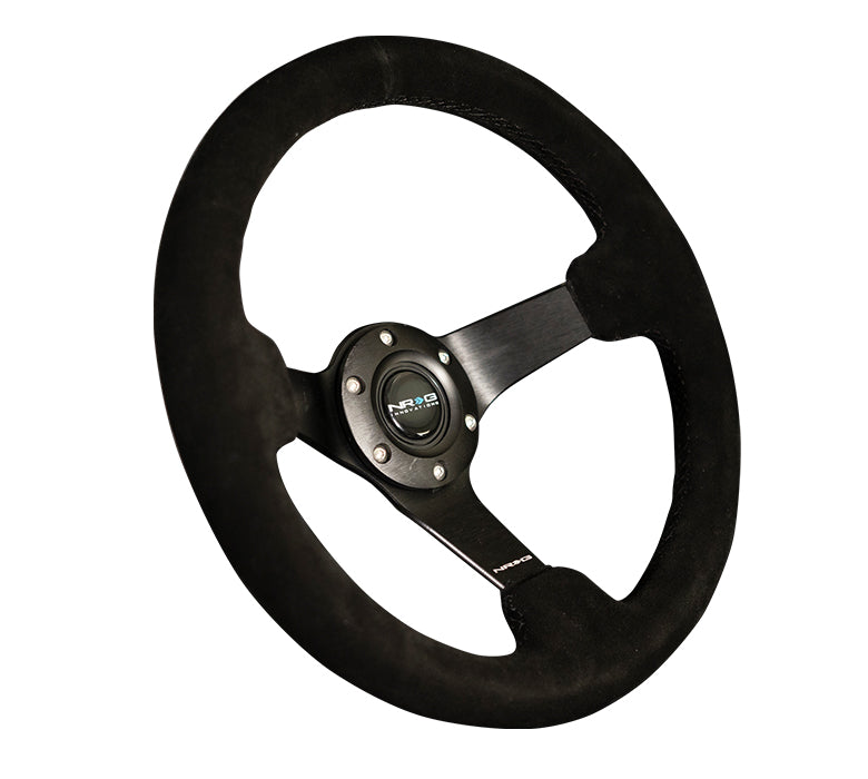 NRG - VOLANTE REFORÇADO - 330MM SPORT COURO RACING MATTE BLACK SPOKE W/ CRISS CROSS STITCH