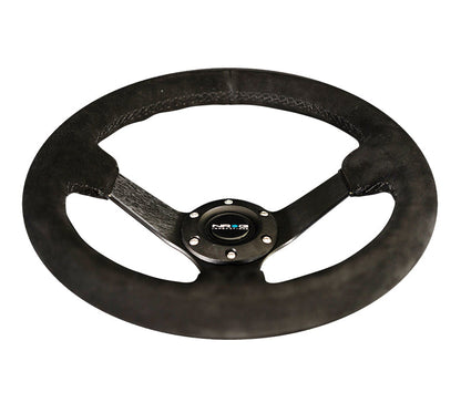 NRG - VOLANTE REFORÇADO - 330MM SPORT COURO RACING MATTE BLACK SPOKE W/ CRISS CROSS STITCH