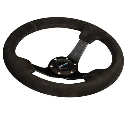 NRG - VOLANTE REFORÇADO - 330MM SPORT COURO RACING MATTE BLACK SPOKE W/ CRISS CROSS STITCH