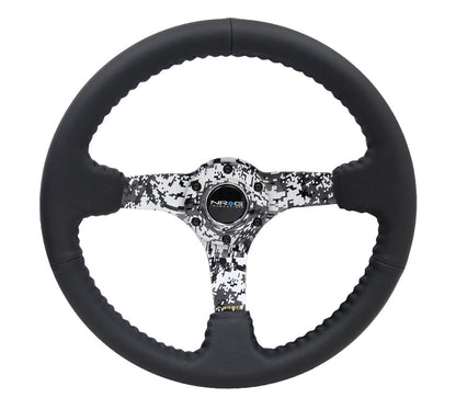 NRG - RUEDA REFORZADA, HYDRO DIP DIGICAMO 3" DEEP BLK MATE SPOKE 350MM BLK CUERO, BLK BASEBALL STITCH (RST-036DC-R)