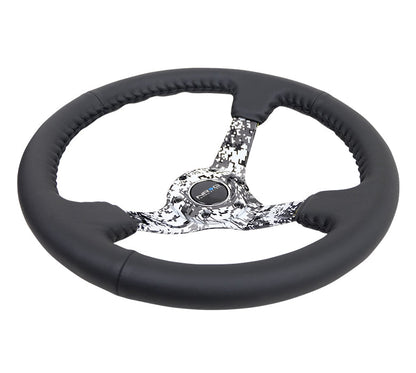 NRG - RUEDA REFORZADA, HYDRO DIP DIGICAMO 3" DEEP BLK MATE SPOKE 350MM BLK CUERO, BLK BASEBALL STITCH (RST-036DC-R)