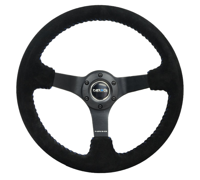 NRG - VOLANTE REFORÇADO 3" PROFUNDO 5MM PRETO FOCO RAIO 350MM SPORT BLK SUEDE COM PONTO DE BEISEBOL AZUL