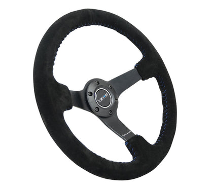 NRG - VOLANTE REFORÇADO 3" PROFUNDO 5MM PRETO FOCO RAIO 350MM SPORT BLK SUEDE COM PONTO DE BEISEBOL AZUL