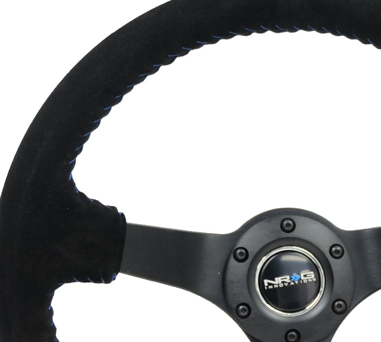 NRG - VOLANTE REFORÇADO 3" PROFUNDO 5MM PRETO FOCO RAIO 350MM SPORT BLK SUEDE COM PONTO DE BEISEBOL AZUL