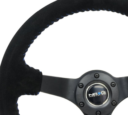NRG - VOLANTE REFORÇADO 3" PROFUNDO 5MM PRETO FOCO RAIO 350MM SPORT BLK SUEDE COM PONTO DE BEISEBOL AZUL