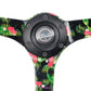 NRG Reinforced Steering Wheel (350mm / 3in. Deep) Black Suede w/ 5mm Floral 3-Spoke Center