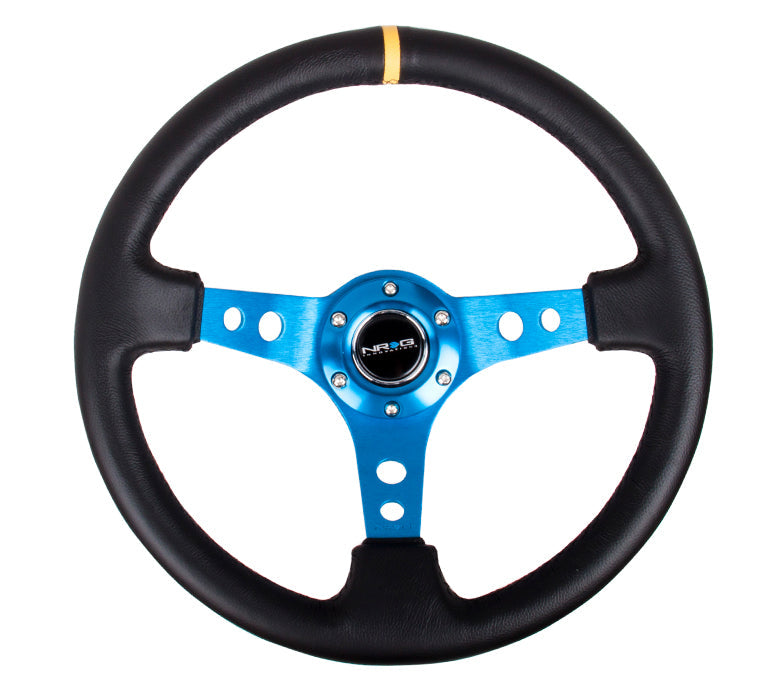 NRG - DEEP DISH SPORT STEERING WHEEL REINFORCED VERSION W/ THREE SPOKE CENTER W/ ROUND HOLES 3IN DEEP DISH