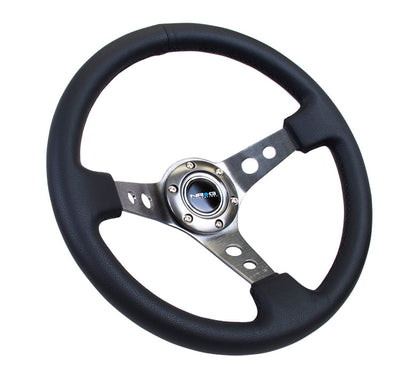 NRG - DEEP DISH SPORT STEERING WHEEL REINFORCED VERSION W/ THREE SPOKE CENTER W/ ROUND HOLES 3IN DEEP DISH