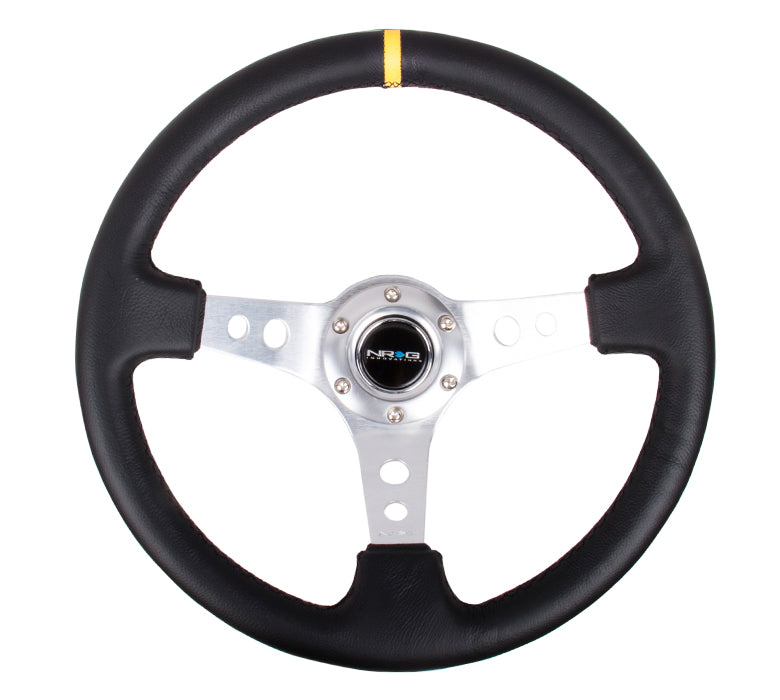 NRG - DEEP DISH SPORT STEERING WHEEL REINFORCED VERSION W/ THREE SPOKE CENTER W/ ROUND HOLES 3IN DEEP DISH