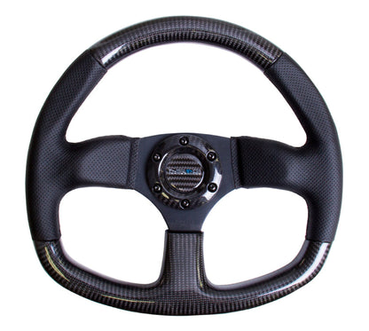 NRG - CARBON FIBER SERIES STEERING WHEEL FLAT BOTTOM DESIGN W/ LEATHER ACCENTS