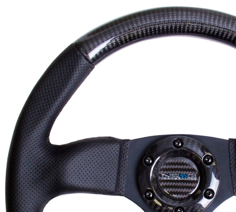 NRG - CARBON FIBER SERIES STEERING WHEEL FLAT BOTTOM DESIGN W/ LEATHER ACCENTS
