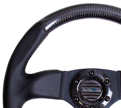 NRG - CARBON FIBER SERIES STEERING WHEEL FLAT BOTTOM DESIGN W/ LEATHER ACCENTS