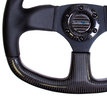 NRG - CARBON FIBER SERIES STEERING WHEEL FLAT BOTTOM DESIGN W/ LEATHER ACCENTS