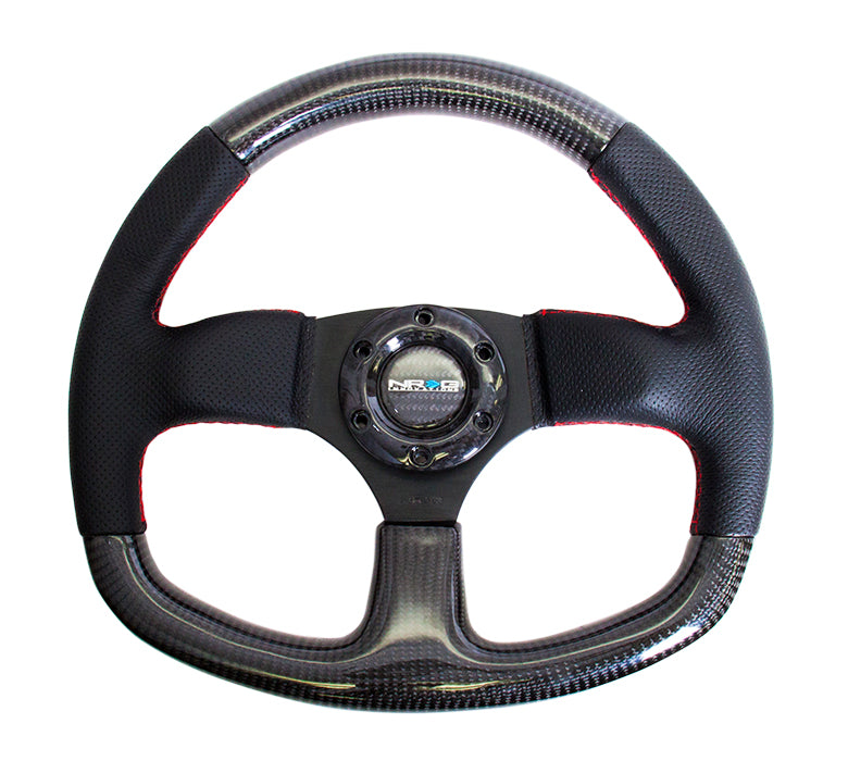 NRG - CARBON FIBER SERIES STEERING WHEEL FLAT BOTTOM DESIGN W/ LEATHER ACCENTS