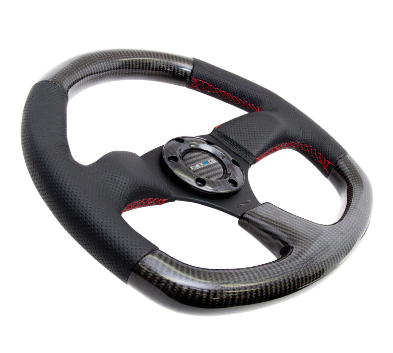 NRG - CARBON FIBER SERIES STEERING WHEEL FLAT BOTTOM DESIGN W/ LEATHER ACCENTS