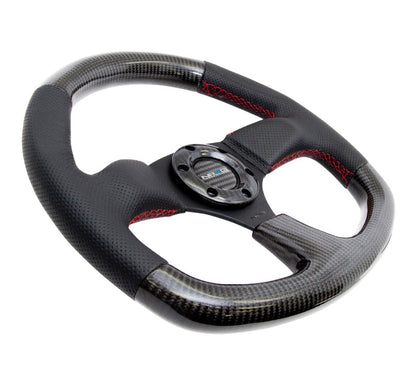 NRG - CARBON FIBER SERIES STEERING WHEEL FLAT BOTTOM DESIGN W/ LEATHER ACCENTS