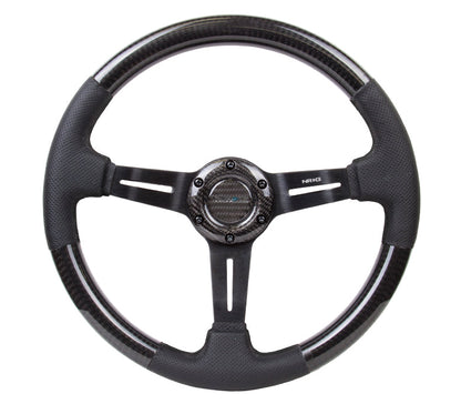NRG - CARBON FIBER SERIES STEERING WHEEL W/ THREE SPOKE CENTER W/ SLITS 1.5IN DISH