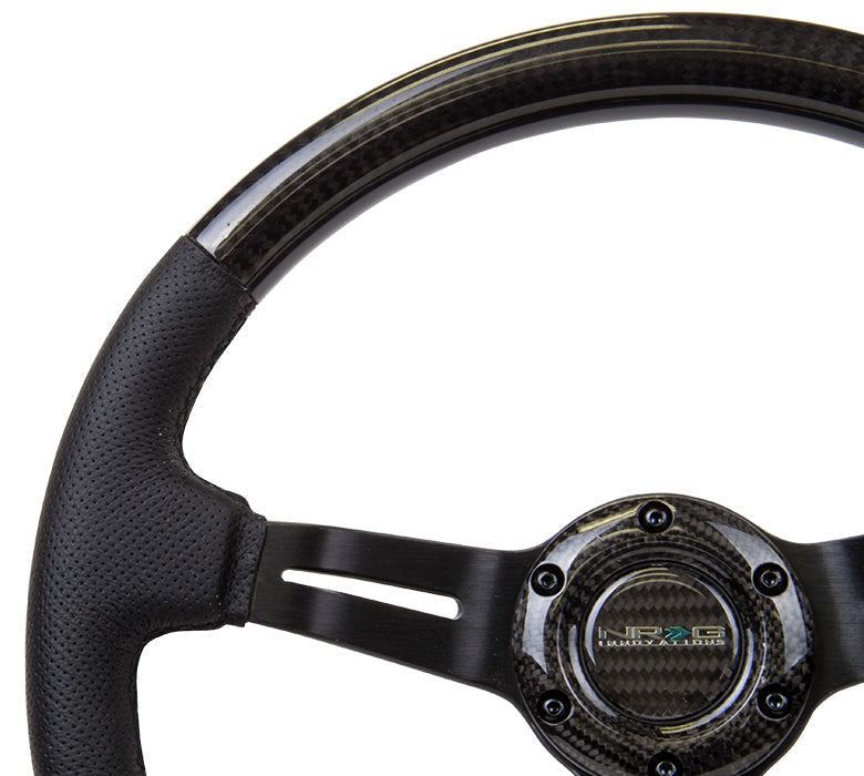 NRG - CARBON FIBER SERIES STEERING WHEEL W/ THREE SPOKE CENTER W/ SLITS 1.5IN DISH