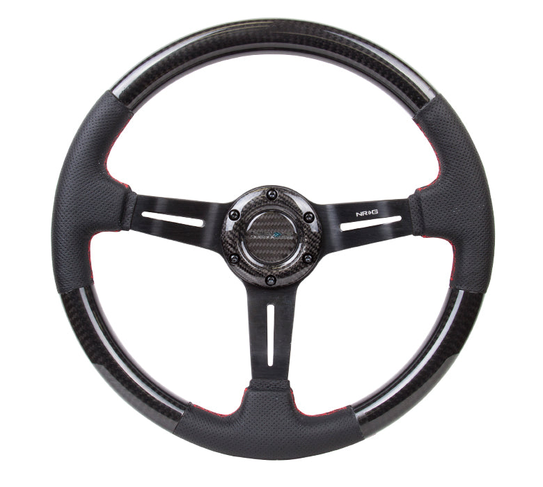 NRG - CARBON FIBER SERIES STEERING WHEEL W/ THREE SPOKE CENTER W/ SLITS 1.5IN DISH