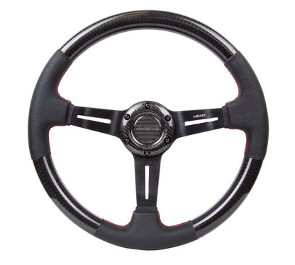 NRG - CARBON FIBER SERIES STEERING WHEEL W/ THREE SPOKE CENTER W/ SLITS 1.5IN DISH
