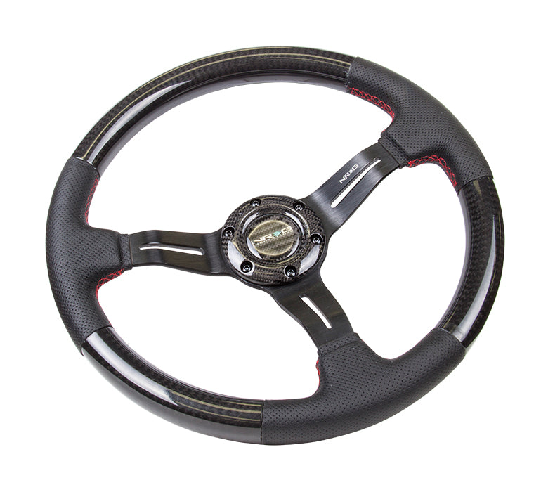 NRG - CARBON FIBER SERIES STEERING WHEEL W/ THREE SPOKE CENTER W/ SLITS 1.5IN DISH