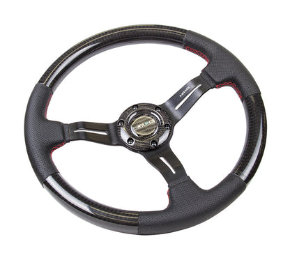 NRG - CARBON FIBER SERIES STEERING WHEEL W/ THREE SPOKE CENTER W/ SLITS 1.5IN DISH