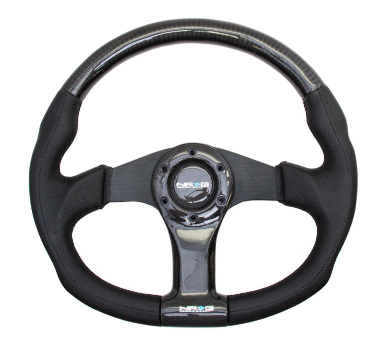 NRG - CARBON FIBER SERIES STEERING WHEEL FLAT BOTTOM DESIGN W/ LEATHER ACCENTS