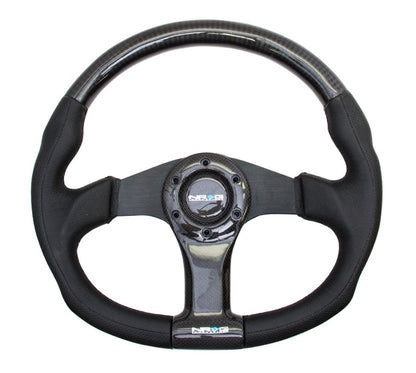 NRG - CARBON FIBER SERIES STEERING WHEEL FLAT BOTTOM DESIGN W/ LEATHER ACCENTS