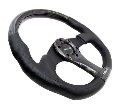 NRG - CARBON FIBER SERIES STEERING WHEEL FLAT BOTTOM DESIGN W/ LEATHER ACCENTS
