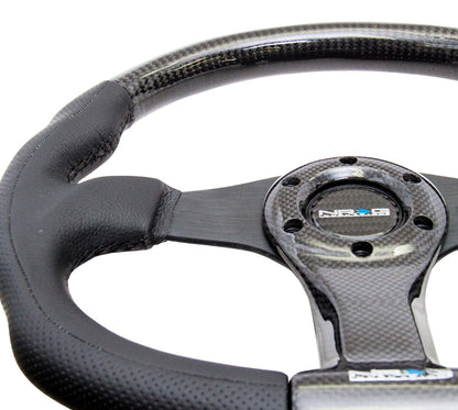 NRG - CARBON FIBER SERIES STEERING WHEEL FLAT BOTTOM DESIGN W/ LEATHER ACCENTS