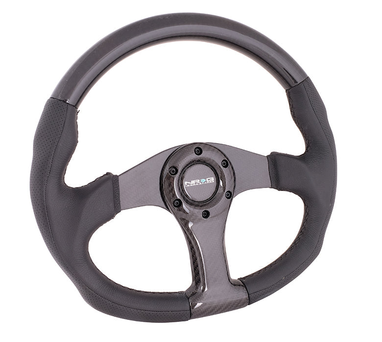 NRG - CARBON FIBER SERIES STEERING WHEEL FLAT BOTTOM DESIGN W/ LEATHER ACCENTS