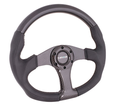 NRG - CARBON FIBER SERIES STEERING WHEEL FLAT BOTTOM DESIGN W/ LEATHER ACCENTS