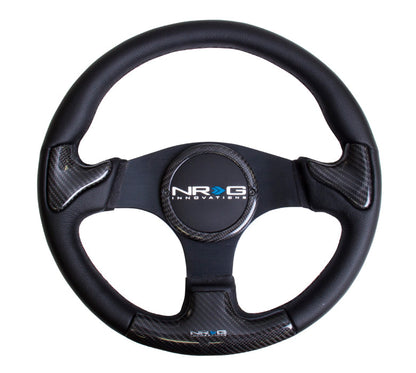 NRG - CARBON FIBER SERIES STEERING WHEEL W/ THREE SPOKE CENTER W/ RUBBER COVER HORN BUTTON