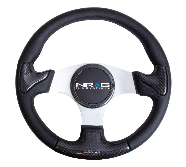 NRG - CARBON FIBER SERIES STEERING WHEEL W/ THREE SPOKE CENTER W/ RUBBER COVER HORN BUTTON