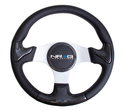 NRG - CARBON FIBER SERIES STEERING WHEEL W/ THREE SPOKE CENTER W/ RUBBER COVER HORN BUTTON
