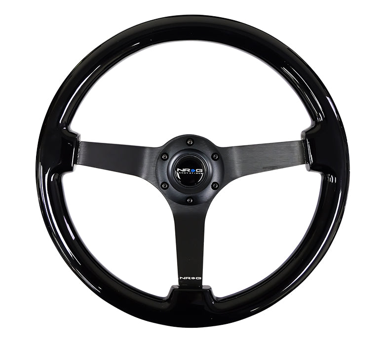 NRG - REINFORCED CLASSIC BLACK WOOD GRAIN WHEEL (3" DEEP 4MM SPOKE),350MM3 SPOKE CENTER IN BLACK CHROME
