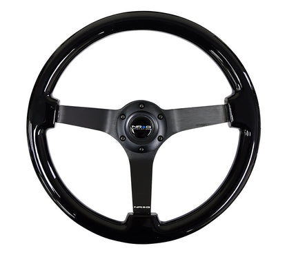 NRG - REINFORCED CLASSIC BLACK WOOD GRAIN WHEEL (3" DEEP 4MM SPOKE),350MM3 SPOKE CENTER IN BLACK CHROME