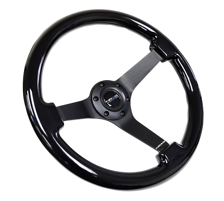 NRG - REINFORCED CLASSIC BLACK WOOD GRAIN WHEEL (3" DEEP 4MM SPOKE),350MM3 SPOKE CENTER IN BLACK CHROME