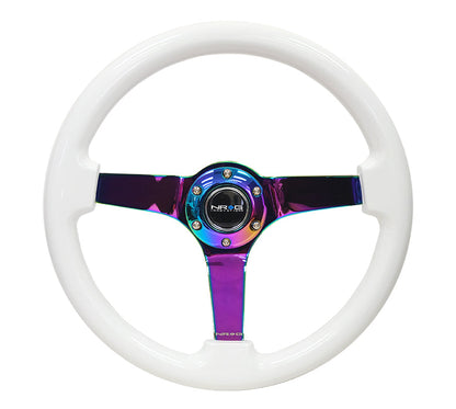 NRG -REINFORCED STEERING WHEEL - CLASSIC WHITE WOOD GRAIN (3" DEEP) 350MM,3 SPOKE CENTER IN NEOCHROME