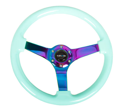 NRG - VOLANTE REFORÇADO - CLASSIC MINTY FRESH WOOD GRAIN 3" PROFUNDO 350MM 3 RAIOS NEOCROME CENTRO