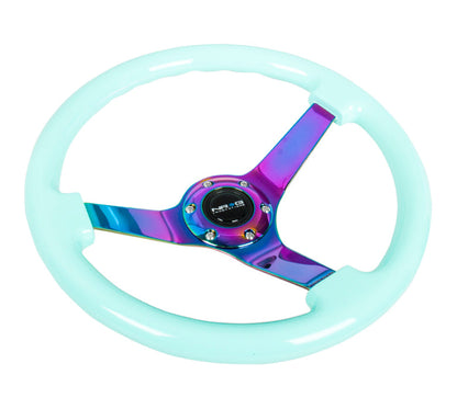 NRG - VOLANTE REFORÇADO - CLASSIC MINTY FRESH WOOD GRAIN 3" PROFUNDO 350MM 3 RAIOS NEOCROME CENTRO